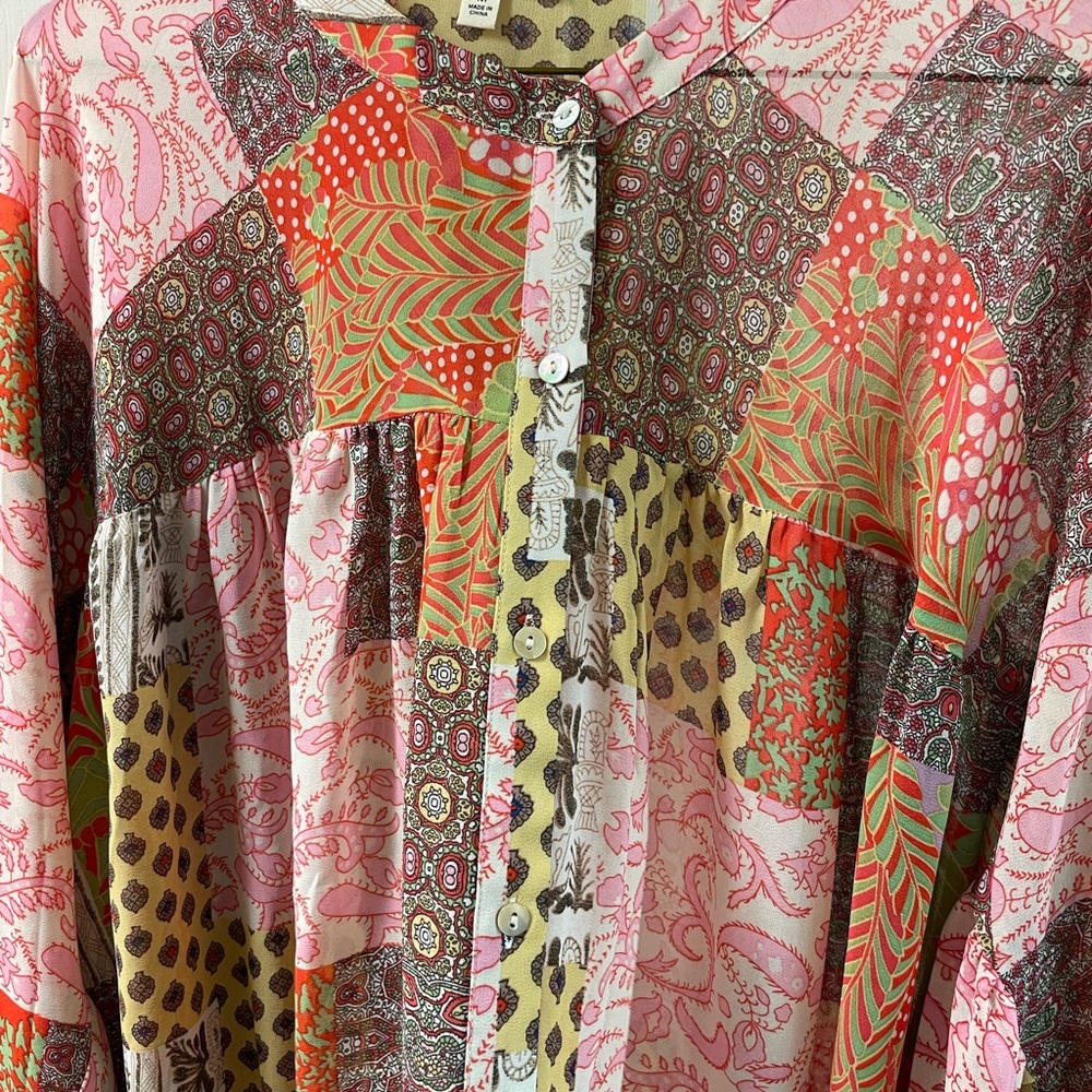 Patchwork Button Down Oversized Boho Blouse - image 6